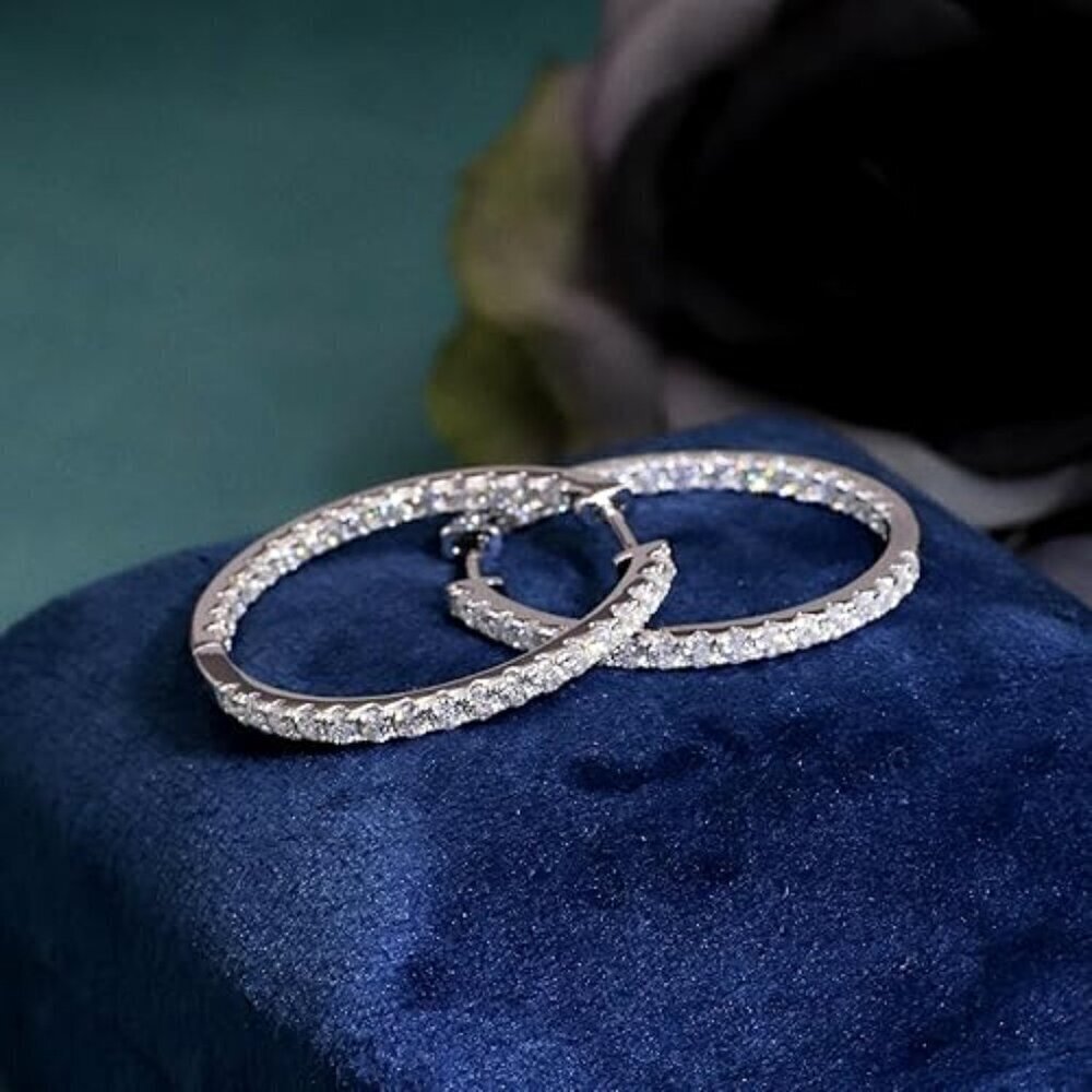 Certified 18k White Gold Hoop Earrings 2ct Moissanite Diamond S925 Statement